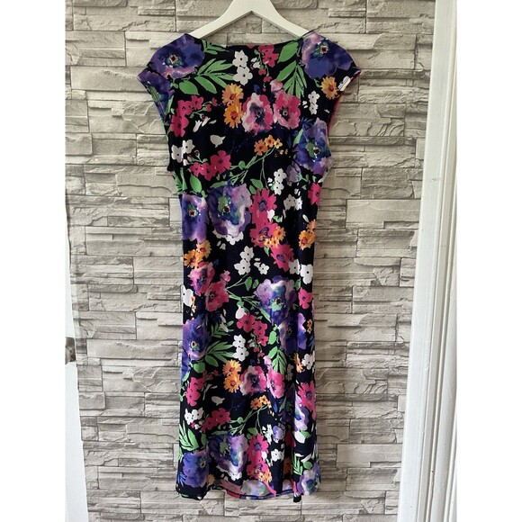 Ralph Lauren Sz L Dress Floral Vibrant Stretch Liquid Knit V-Neck Flowy - Picture 3 of 10